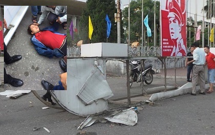 Hà Nội: Cổng chào Cung Văn hóa bất ngờ đổ sập, 2 vợ chồng bị thương
