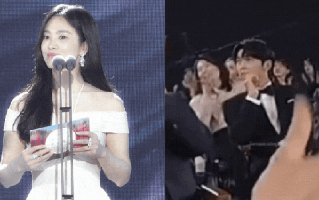 HOT: Clip ghi lại biểu cảm của Song Joong Ki khi nhìn Song Hye Kyo trên sân khấu Baeksang 2024