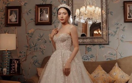 Rò rỉ loạt ảnh Diệu Nhi thử váy cưới xinh như công chúa