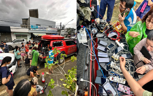 Người đàn ông chạy xe từ TP. Hồ Chí Minh vào Nha Trang để người dân vùng lũ sạc nhờ điện thoại