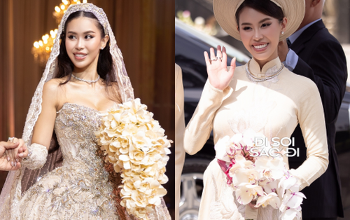 Điều Tiên Nguyễn cài cắm trong 2 bó hoa cưới đắt đỏ