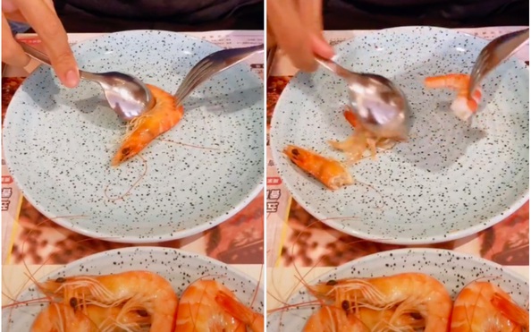 BÓC VỎ TÔM BẰNG MUỖNG: tin tức Mới nhất Chàng trai Trung Quốc lột tôm bằng muỗng cực điêu luyện khiến dân mạng thán phục, nhiều người xem xong lại nổ ra