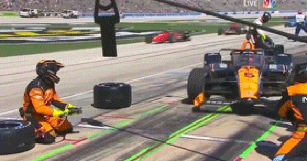 His leg hurt when his teammate crashed his car, but the tire changer still had a reaction worth receiving 