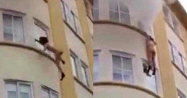 While taking a shower, the apartment building caught fire, the woman jumped from the 3rd floor to the ground without a piece of cloth