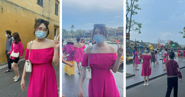 Wearing a pink dress to stand out in Hoi An, the girl unexpectedly met even a “pink shirt army” in line with her.