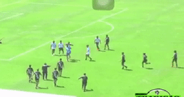 The goalkeeper was brutally beaten after he missed the goal and fouled the opponent