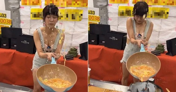 Showing off her cooking skills on the air, the beautiful female streamer had a serious problem and shot a pan of hot oil at her