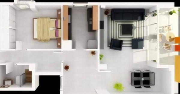 Scientific layout for 4 typical 2-bedroom apartments
