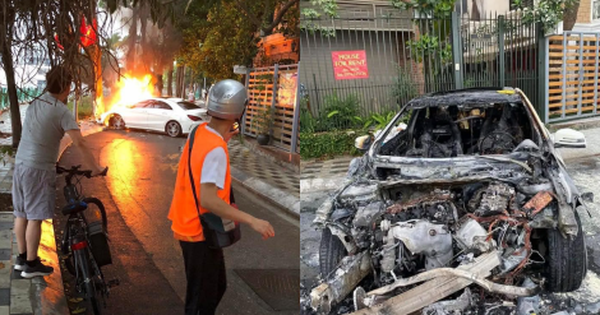 Mercedes caught fire along West Lake