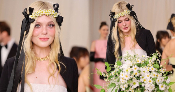 
                                    Elle Fanning tinh tế chọn hoa cúc làm điểm nhấn khi xuất hiện tại Met Gala 2023