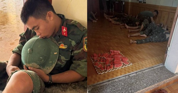 Khi người lính ngủ say bên mẹt dưa hấu của bà con vùng ngập: Thương lắm!