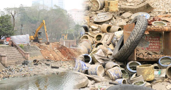 Rút hết nước trong hồ ở công viên lớn nhất Hà Nội, người dân bất ngờ cảnh tượng hàng nghìn bát hương, đồ thờ chất thành đống