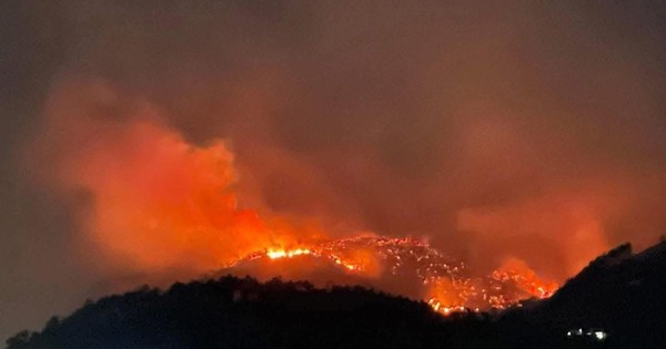 Cháy rừng ở Quảng Ninh, cả ngọn đồi đỏ rực như "núi lửa"