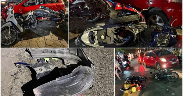 Hiện trường ngổn ngang vụ tai nạn giao thông, ô tô tông liên hoàn 6 xe máy ở Hà Nội