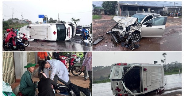 Nhiều người bị thương sau vụ xe cứu thương quay vòng, lật nghiêng khi va với ô tô con