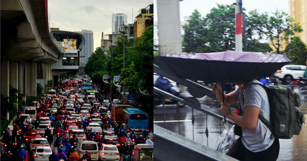 Hà Nội mưa lớn sáng đầu tuần do ảnh hưởng bão số 10, đường phố tắc cứng, người dân chật vật di chuyển