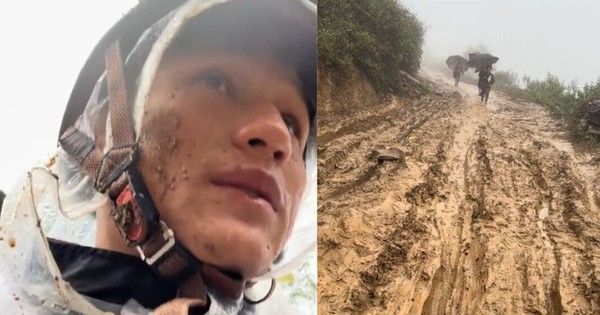 Xúc động thầy giáo vùng cao bùn bắn tận mặt, hướng dẫn trẻ đi học trên đường lầy