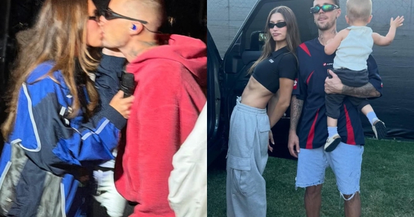 Có thể là rụng rời khi nhìn Justin Bieber khóa môi Hailey ở Coachella 2026, quý tử không lộ mặt vẫn hot ngang bố mẹ