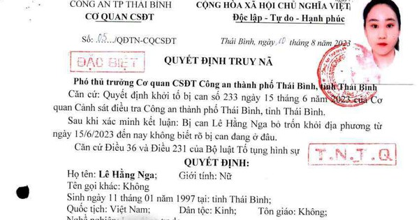 Quyết định truy nã Lê Hằng Nga SN 1997