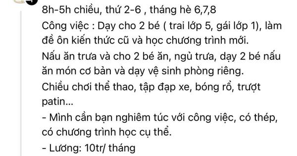 Bài đăng tuyển gia sư của một phụ huynh với những chi tiết khiến ai đọc cũng phì cười: Đây là tuyển ô sin!