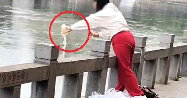 Phát hiện một người phụ nữ đổ hàng chục cốc trà sữa mới nguyên xuống sông để “phóng sinh”