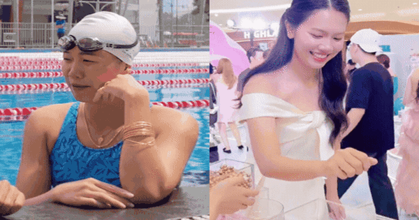 Ánh Viên dát vàng đầy người khiến dân mạng ngỡ ngàng: Vừa đám cưới xong đã vội đi dạy bơi?