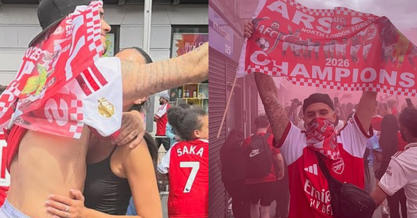 Romeo Beckham tình tứ bên bạn gái nóng bỏng giữa 'biển người' Arsenal đang diễu hành, mặc nỗi đau thua PSG tại Champions League