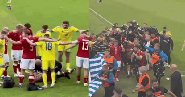 Video: Xúc động hình ảnh cầu thủ 2 đội Đan Mạch và Ukraine tạo vòng tròn che chắn cho Eriksen
